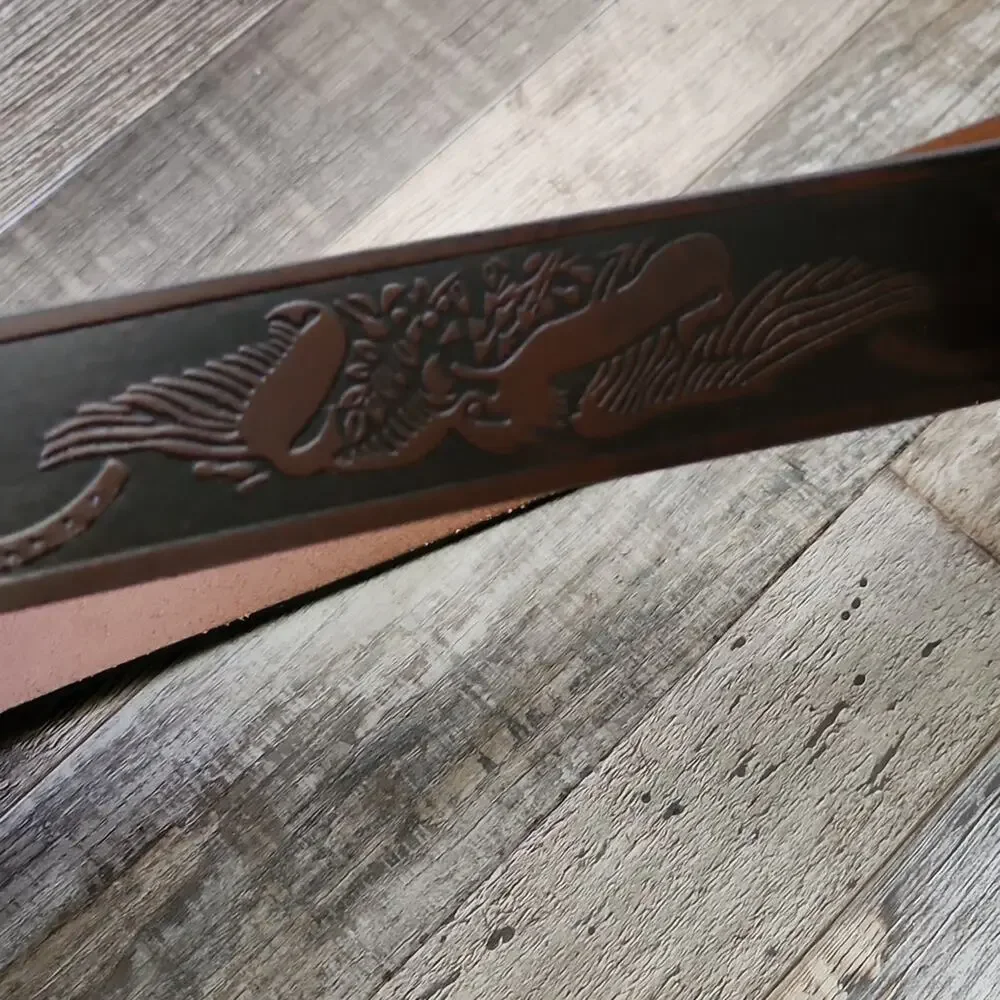Wrangler Mens Brown Tooled Leather Belt 44/110 Eagle Brass Buckle Western Cowboy